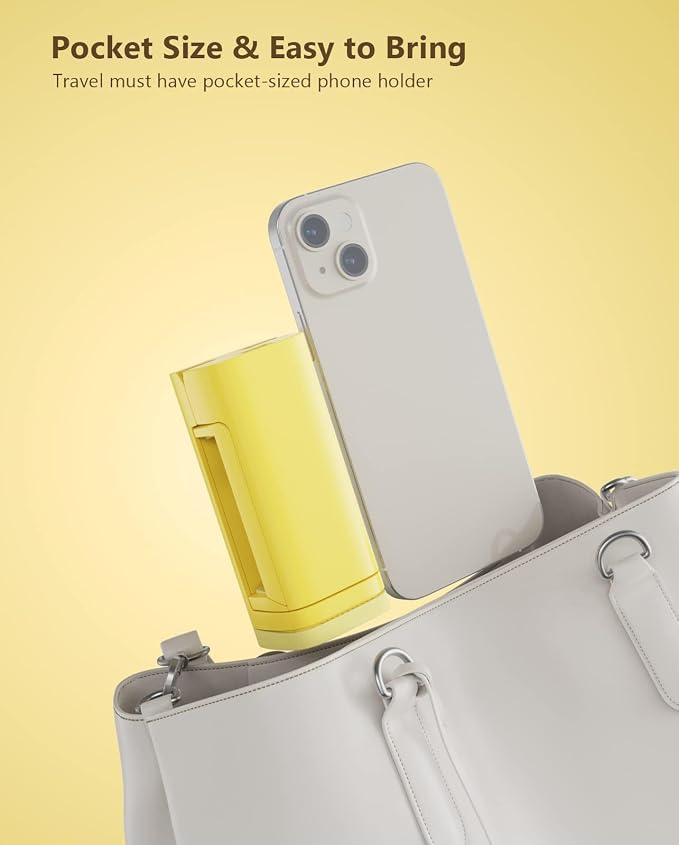 MiiKARE Airplane Travel Essentials Phone Holder, Universal Handsfree Phone Mount for Flying with 360 Degree Rotation, Accessory for Airplane, Travel Must Haves Phone Stand for Desk, Tray Table, Yellow