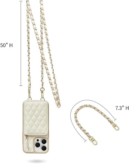 LAMEEKU Designed for iPhone 14 Pro Max, Crossbody Chain Shockproof RFID Case for Women Compatible with iPhone 14 Pro Max, 6.7 Inch-Beige