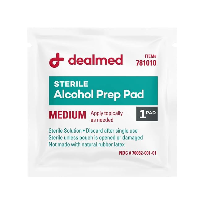 Dealmed 200 Sterile Alcohol Prep Pads Isopropyl Wipes Individually Wrapped Medium Square, 2-Ply for Cuts Scrapes and General Cleansing