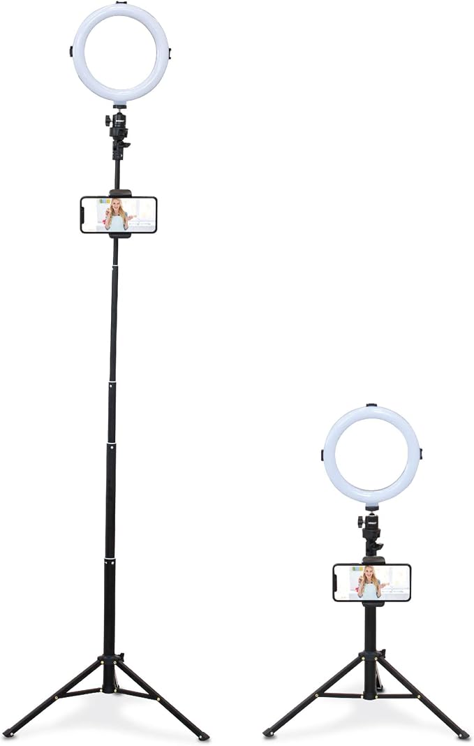 Bower 8" Selfie Ring Light Studio with Adjustable Tripod and Phone Holder – Professional Photo and Video Lighting Kit for Vlogging, Streaming, and Social Media Content Creation