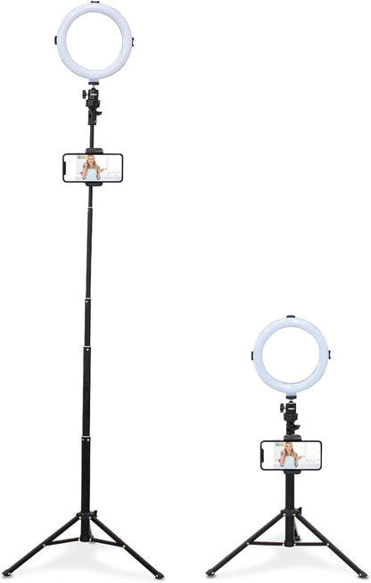 Bower 8" Selfie Ring Light Studio with Adjustable Tripod and Phone Holder – Professional Photo and Video Lighting Kit for Vlogging, Streaming, and Social Media Content Creation