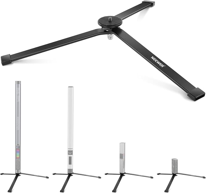 NEEWER Metal Mini Tripod Base for TL120C TL60 CL124 Tube Light Wand Stick, Extra Stable Foldable Handheld Tripod Legs Feet Tabletop Light Stand with 1/4" Screw, Silicone Pad, 3"/8cm Low Angle, CTN5