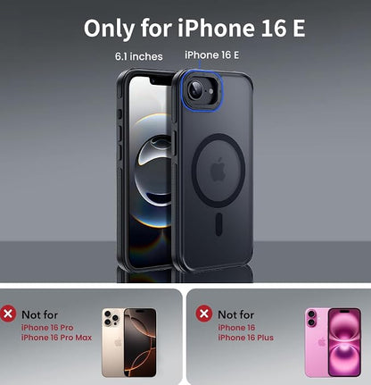 Strong Magnetic for iPhone 16E/17E Case [7X Military-Grade Protection for iPhone 16E Phone case] Compatible with fit MagSafe Shockproof Translucent Slim Thin Case for iPhone 16E/17E-6.1", Black