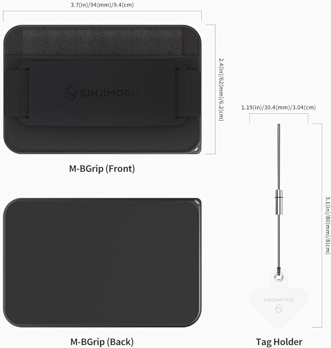 Sinjimoru for 3 in 1 MagSafe Wallet 2600g Magnetic Strength Phone Grip with Stretchy Fabric Secure Flap Anti-Drop Tag Holder for iPhone 16 15 14 13 12 M-BGRIP Black