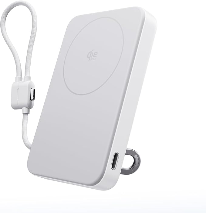 EF ECOFLOW Rapid Mag Power Bank, Qi2.2 25W MagSafe-Compatible Portable Charger, 10,000mAh Magnetic Power Charger with Built-in USB-C Cable and Foldable Stand, for iPhone 17/16/15
