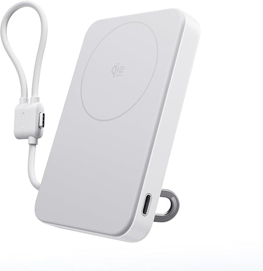 EF ECOFLOW Rapid Mag Power Bank, Qi2.2 25W MagSafe-Compatible Portable Charger, 10,000mAh Magnetic Power Charger with Built-in USB-C Cable and Foldable Stand, for iPhone 17/16/15