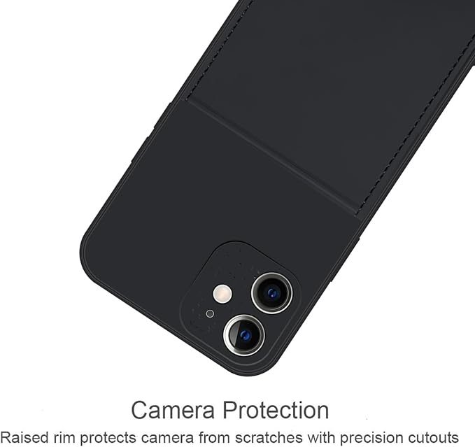 Ultra Slim Liquid Silicon Gel Case Compatible for iPhone 12 mini 5.4 inch 2020 with Card Holder Sleeves Slot Anti-Scratch Shockproof Wallet Cover with Screen Protector (Black)