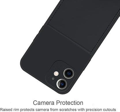 Ultra Slim Liquid Silicon Gel Case Compatible for iPhone 12 mini 5.4 inch 2020 with Card Holder Sleeves Slot Anti-Scratch Shockproof Wallet Cover with Screen Protector (Black)