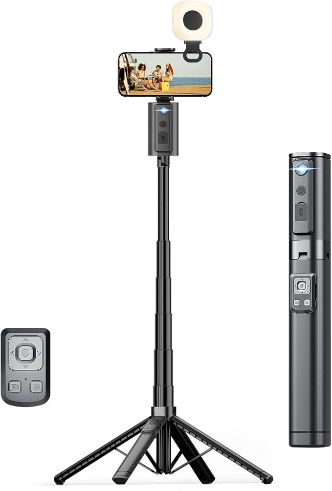 Auto Face Tracking Tripod 360 Rotation with Light, Phone Tripod Stand with Remote Follow Your Movement, for Android Phone Selfie Stick for Content Creators Vlog (Black)