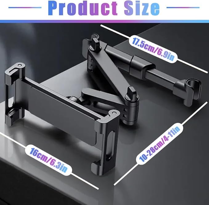2026 Car Headrest Tablet Holder 2 Pack, (3 in 1 Extension Arm) Tablet Mount for Car Backseat, for Phone iPad Pro Air Mini Galaxy, for Most Tablets/Phones, Fits Larger Tablets - Black