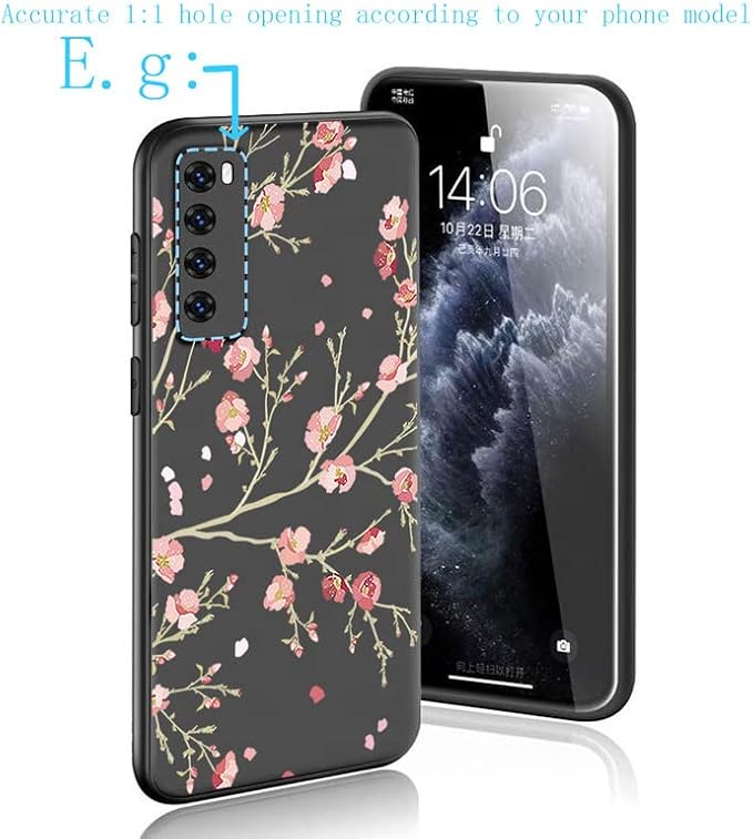 Cover for ZTE Blade A73 (6.52 inch) Case + Screen Protector，Tempered Glass 9H Hardness Protective Film and Soft Silicone Bumper Shell Black TPU Phone case -Peach Blossom