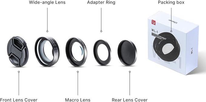 ULANZI Creative ZV-1 Wide Angle/Macro Additional Lens 52mm Diameter Compatible with Sony ZV-1 Camera ONLY, 2 in 1 Extra Lens Attachment with Strong Adhesive-Back Adapter Ring Mount, WL-1
