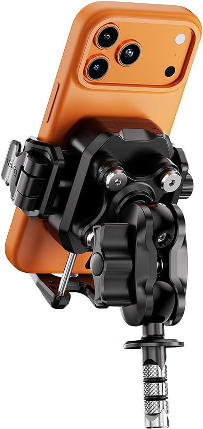 Kewig Motorcycle Phone Fork Stem Mount with Vibration Dampener [Anti-Theft] [Camera Friendly] Cellphone Cradle Fits Stem Tubes 12mm-25.4mm in Diameter for Motorcycle Adjustable Size Fit 5.4-7.2" Phone