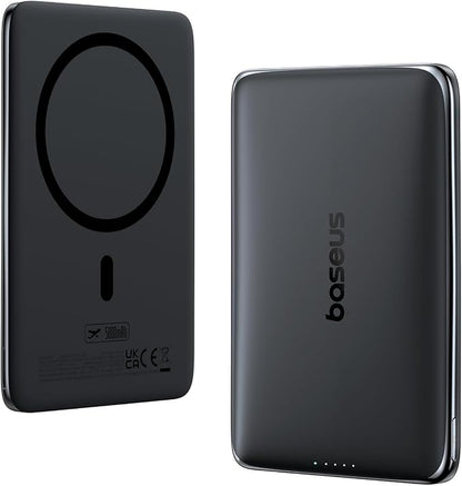 Baseus Picogo Power Bank, 0.3" Ultra Slim 5000mAh MagSafe Battery Pack, Update Polished Alloy Magnetic Portable Charger, Wireless Charger with USB-C Cable for iPhone 17 Pro Max/17 Air/16/15/14/13/12