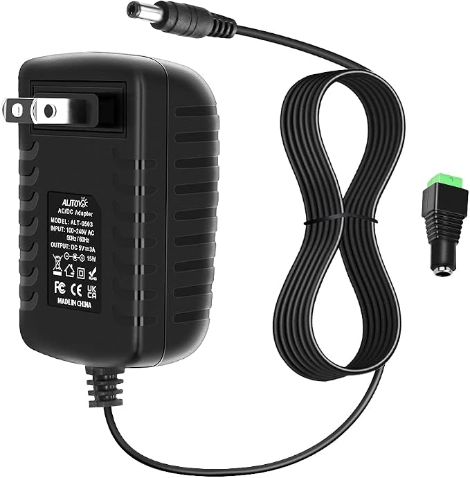 ALITOVE 5V 3A 15W AC 100V~240V to DC Power Supply Adapter Converter 5.5X 2.5mm 5.5x2.1mm Plug for WS2812B WS2811 WS2801 SK6812 LED Pixel Strip Light CCTV Camera Security System