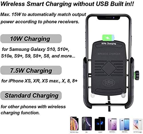iMESTOU Motorcycle Wireless Charger Phone Mount Waterproof Handlebar Qi Charging Phone Holder 360 Rotatable for 3.5-6.5 Inch Cellphones Work with 12V/24V Vehicles