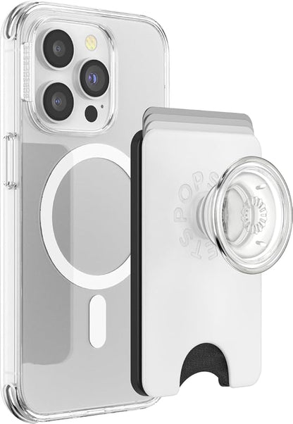PopSockets Phone Wallet for MagSafe, Phone Card Holder with Grip, White - White Clear