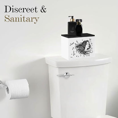 HOTCAN Discreet Tampon Holder for Bathroom with Vanity Tray Lid, Tampon Organizer for bathroom for Wall or Countertop Mount, Wood Pad Dispenser, Feminine Product Organizer