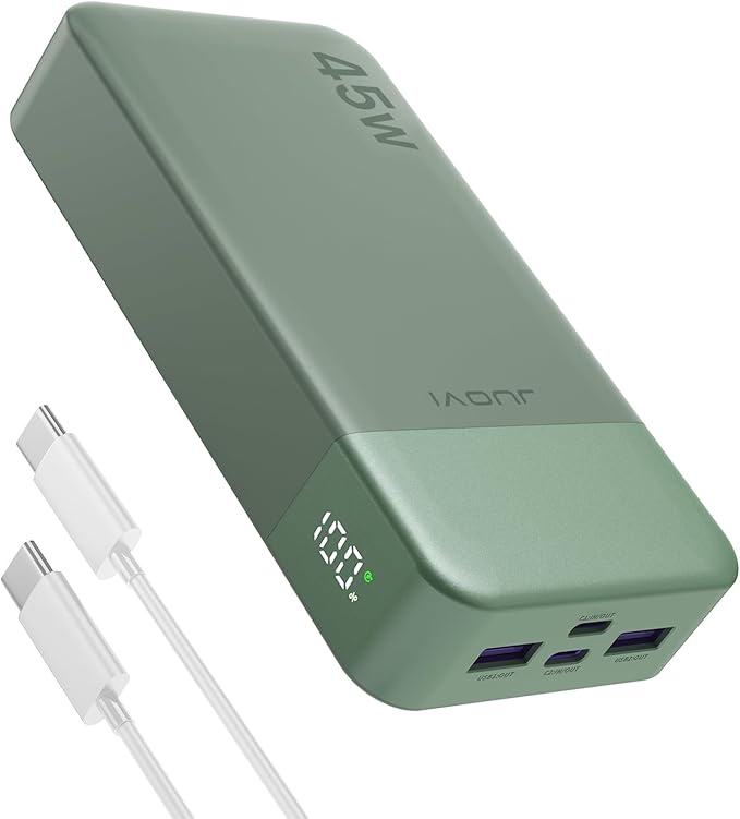 J2621 Power Bank Portable Charger 20000mAh 45W, PD3.0 QC 4.0 Fast Charging Battery Pack with LED Display,2 USB-C,2 USB-A for iPhone 15 16, MacBook