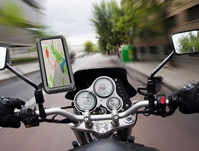 Detachable Motorcycle Waterproof Phone Holder Bike Phone Mount (with Hanging Rope) ，Base for iPhone Series and More 4.0" – 7.0" Cellphone (Rear View Mirror)