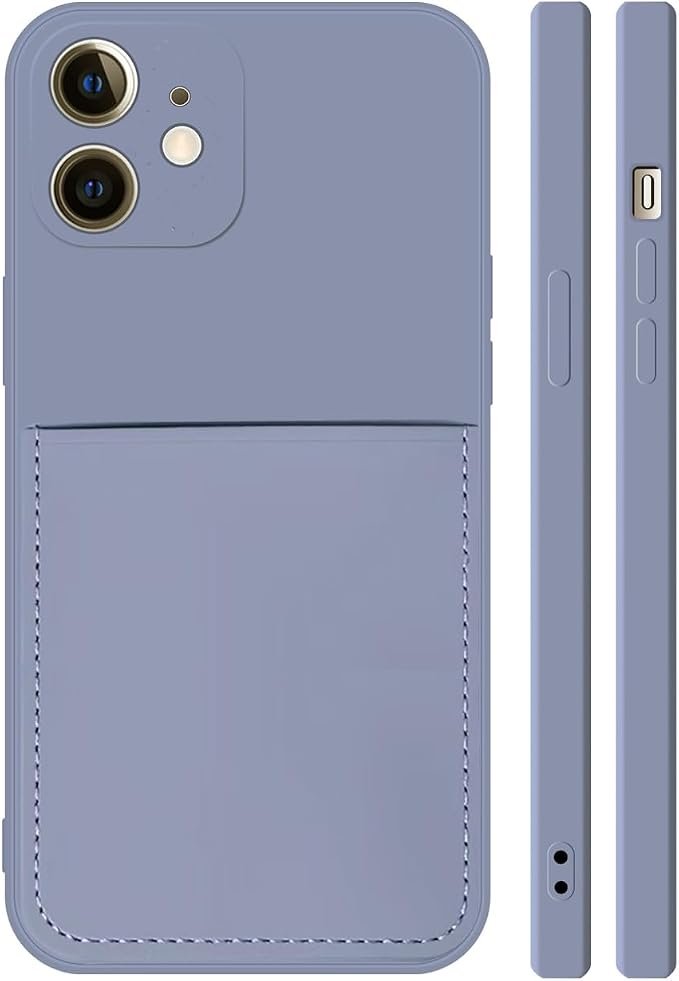 Ultra Slim Liquid Silicon Gel Case Compatible for iPhone 12 mini 5.4 inch 2020 with Card Holder Sleeves Slot Anti-Scratch Shockproof Wallet Cover with Screen Protector (Lavender Grey)
