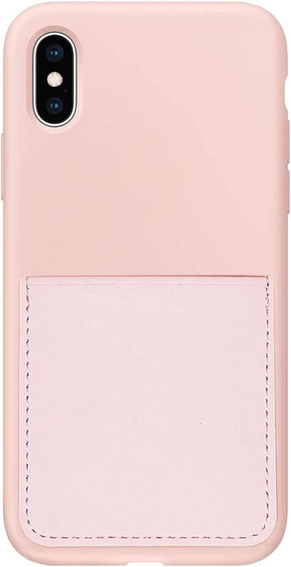 Ultra Slim Liquid Silicone Case Compatible for iPhone Xs/X 10(5.8 inch) with Card Holder Slot Ultra-Slim Thin Soft Wallet Cover Compatible for iPhone XS/X/11 with Screen Protector(Pink)