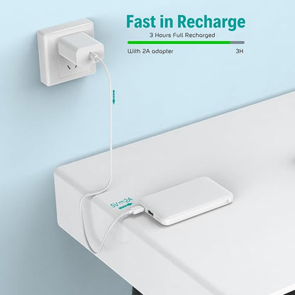 Sethruki Smallest Portable Charger with Built-in Cables 5000mAh,Ultra Slim Power Bank,Mini High Speed External Battery Packs,Lightweight USB C Phone Charger for iPhone Samsung Google Android (White)