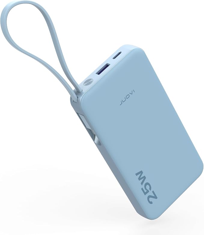 JUOVI 25W Portable Charger 10000mah Power Bank Built-in USB-C Cable | Battery Pack with LED Display, Portable Phone Charger for iPhone 17 16 15 14 Samsung S24 S23 iPad Tablets