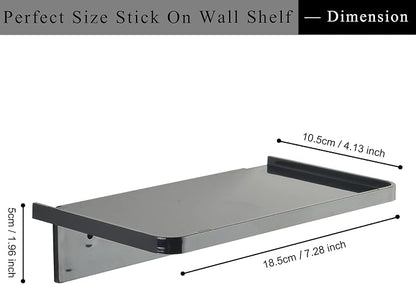JDYOOMI Acrylic Floating Wall Shelves - Small Stick-on Wall Mounted Phone Shelf Holder Wipes Rack Smart Speaker Shelf for Bathroom,Kitchen,Toilet,Bedroom,Office - Black