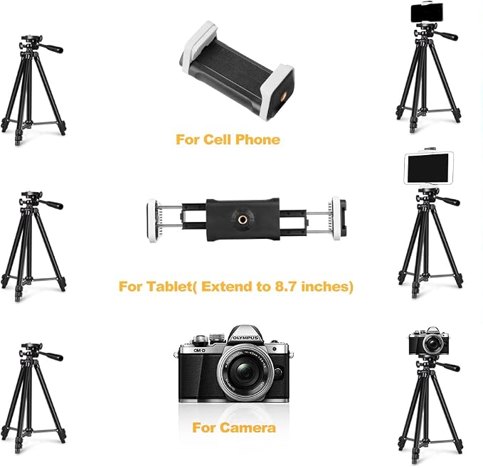 Phone Tripod, 50” Extendable Adjustable Smartphone & Tablet Tripod Stand with Mount & Remote, Compatible with Tablet/Cell Phone/Camera (Black)