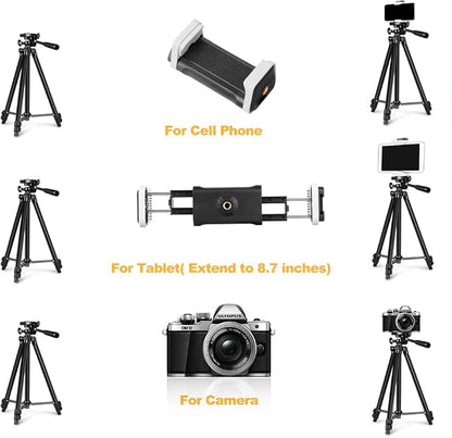 Phone Tripod, 50” Extendable Adjustable Smartphone & Tablet Tripod Stand with Mount & Remote, Compatible with Tablet/Cell Phone/Camera (Black)