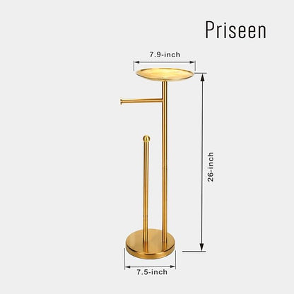 Toilet Paper Holder Stand with Phone Shelf, Gold TP Holder Freestanding, Holds 5 Rolls, Stainless Steel (Gold)