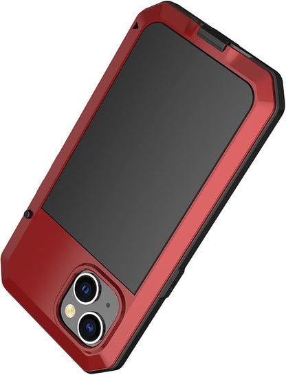 Marrkey for iPhone 14 Case, 360 Full Body Protective Cover Heavy Duty Shockproof Tough Armour Aluminum Alloy Metal Case with Silicone Built-in Screen Protector for Apple iPhone 14 6.1 Inch - Red