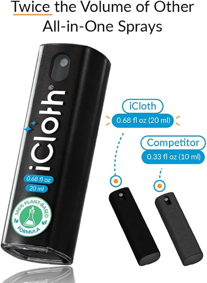 2X iCloth 2-in-1 Screen Cleaner Spray & Microfiber Cloth for Laptops, Tablets, Phones, Car Screens & Touchscreens, Streak-Free & Anti-Smudge, Large 0.68 fl oz (20ml) Bottle for Heavy Use