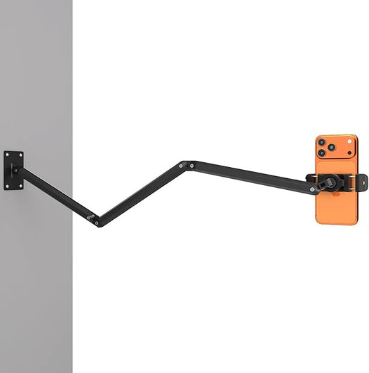 Wall Mount Phone Holder,Phone Holder for Desk Bed,3-Stage Aluminium iPhone Stand,Foldable Extendable Arms Heavy Duty Drilling Base,Compatible with 3.5~7.5" iPhone/HTC/LG/Huawei/Galaxy/Smartphones