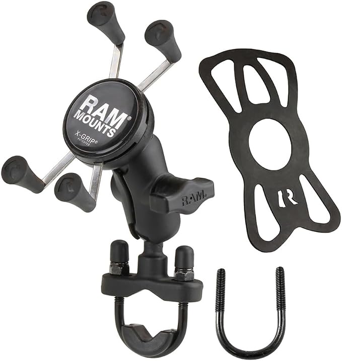 RAM MOUNTS X-Grip Small Phone Mount with Handlebar U-Bolt Base RAM-B-149Z-A-UN7U with Short Arm for Motorcycle, ATV/UTV, Bike