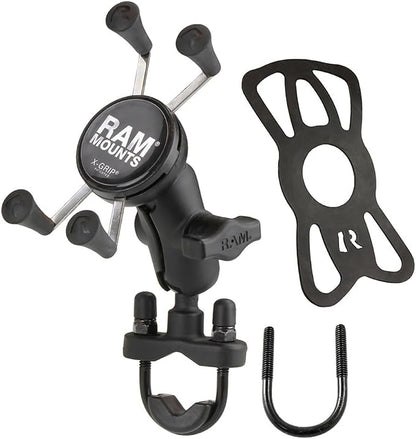 RAM MOUNTS X-Grip Small Phone Mount with Handlebar U-Bolt Base RAM-B-149Z-A-UN7U with Short Arm for Motorcycle, ATV/UTV, Bike