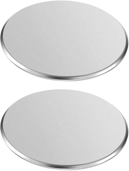 Replacement Metal Plates Set for Magnetic Car Phone Holders, Wall & Air Vent Mounts, Cases, Magnets. Kit of 2 Matte Silver Round Iron Discs without Holes. 3M Adhesive Backing. Steel Disks 2 Pack