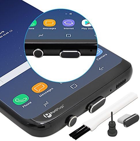 USB-C Dust Plug Set Compatible with Samsung Galaxy S10, S10E, S10 Plus, and S10/S9/S8, A15, A25, Note & Any Type-C Ports - Durable Aluminum Finish with Holders, SIM Card Tool & Brush-1 Pack