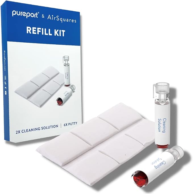 Refill Kit Cleaning Multi-Tool (Sold Separately) | 2X Bottles Cleaning Solution, 6X AirSquares Cleaning Putty | Clean Repair & Restore Lightning Cables & Connectors