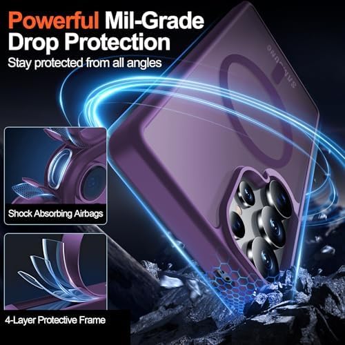MOZOTER for Samsung Galaxy S25 Ultra Case,[Compatible with MagSafe] Black | [2*Screen Protector][12Ft Military Dropproof]Translucent Anti-Slip Back Slim Shockproof Case for S25 Ultra-Pink