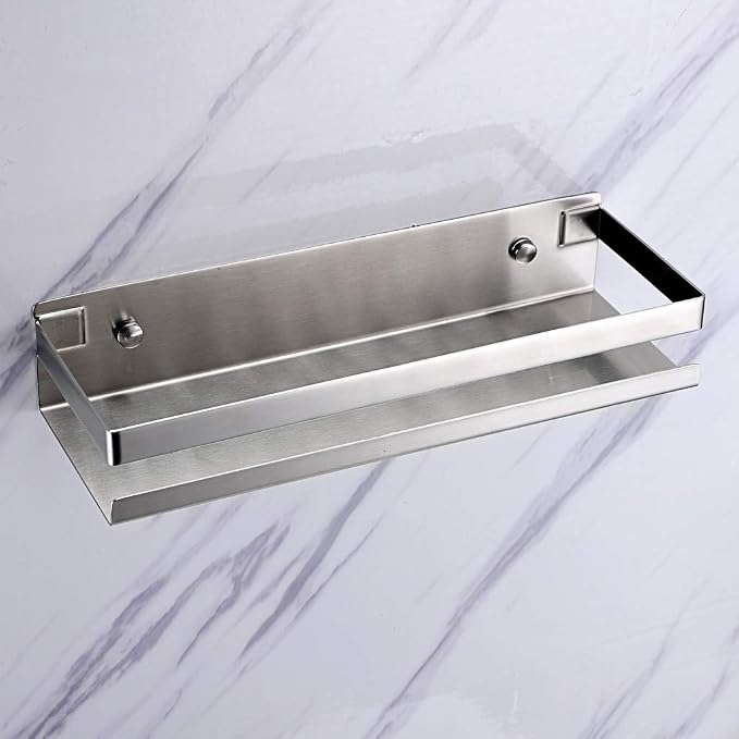 OwnMy Bathroom Shower Shelf Stainless Steel Bath Kitchen Basket Shower Caddy Rack, Rustproof Metal Bathroom Storage Floating Shelves Wall Mounted Shower Corner Rectangular Shelf - 12 Inch Silver