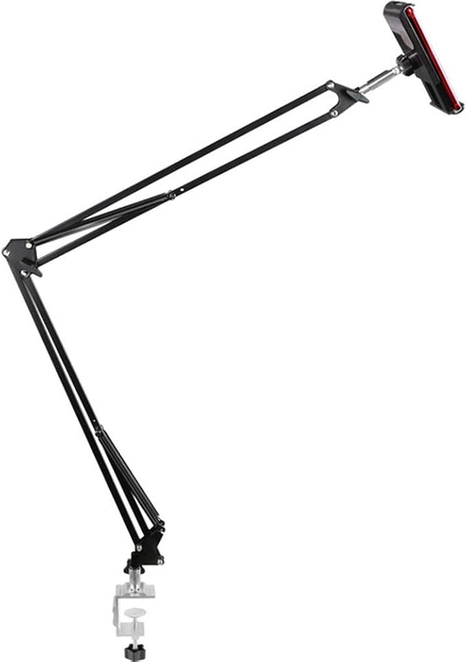 Heavy Duty Phone/Tablet Metal Holder Universal Mobile Cell Smartphone Mount Lazy Bracket 360° Rotation Gooseneck Clamp Stand Flexible Long Arm for 4-11 Inch Devices (Black, 2-Section)