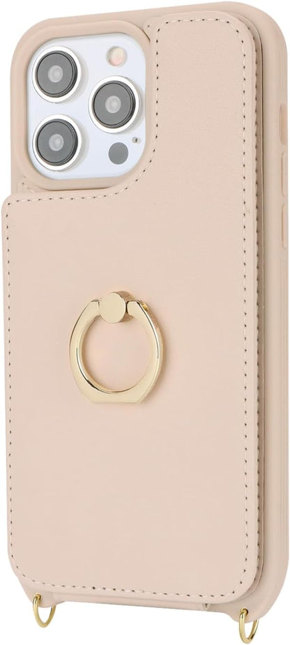 Lipvina for iPhone 13 Pro Max/iPhone 12 Pro Max Case with Card Holder for Women,Crossbody Strap Lanyard,Credit Card Holder,Ring Stand,Snap Clasp,Wallet Case 6.7 inch (Beige)