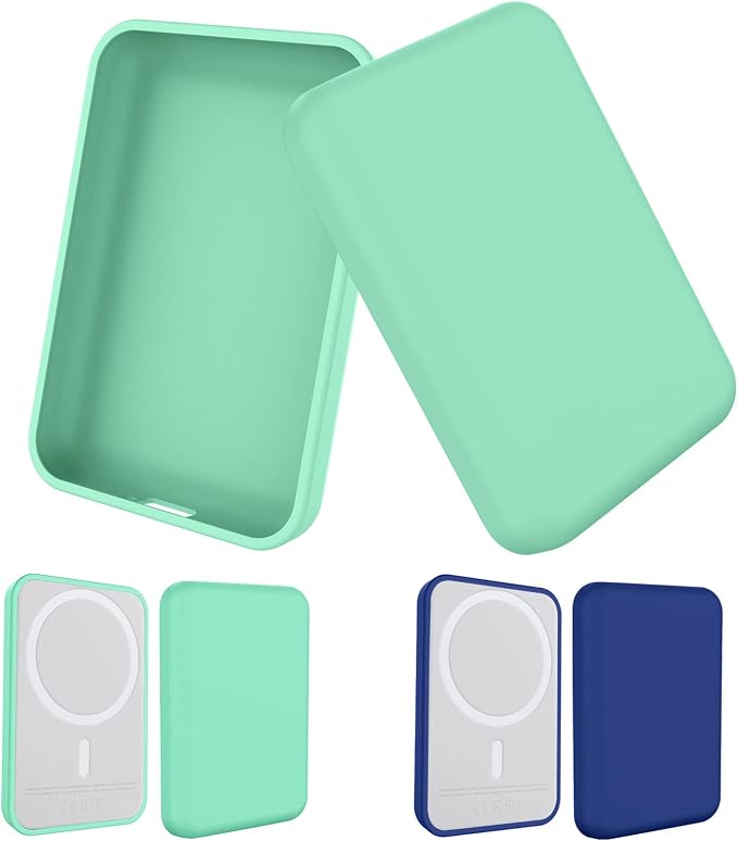 2 Pack Case Compatible with Magsafe Battery Pack Cover, Ultra-Thin TPU Shockproof Case Slim Scratch Resistant Cover Protective Bumper Shell for Magsafe Battery Pack, Green/Blue