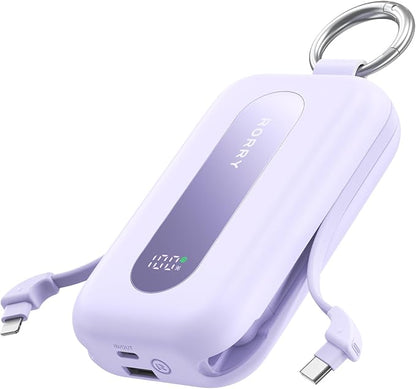 RORRY CharmGo Portable Charger 20000mAh 30W Power Bank 4 in 1 Battery Pack | Built-in Cables,Fast Charging,Keychain,Travel Essentials,Portable,for iPhone 17/16/15/14/13,for iPad Air/Pro,for AirPods