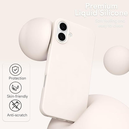 for iPhone 16 Plus Case Silicone Compatible with Magsafe Case, Ultra Slim Thin Magnetic Phone Cases Mag Safe, Cute Soft Rubber Gel TPU Matte Wireless Charging Cover for Women, Beige Stone Cream