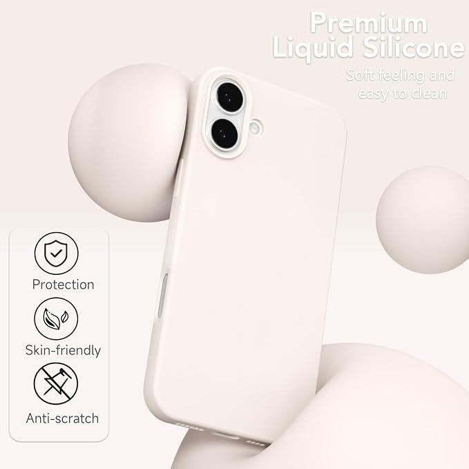 for iPhone 17 Case Silicone Compatible with Magsafe Case, Ultra Slim Thin Magnetic Phone Cases Mag Safe, Cute Soft Rubber Gel Matte Plain Wireless Charging Cover for Women, Beige Stone Cream
