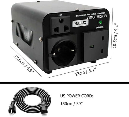 Yinleader Voltage Converter 800W Step Up/Down Transformer 110V to 220V | for use European, UK and More Overseas appliances in The US/CA/MX [110V US Power Cord Included Only, No 220V Cord]