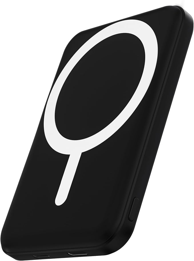 podoru for Magsafe Battery Pack, 5000mAh Magnetic Power Bank with Type-C Cable 20W PD Fast Charging Lighting Input Wireless Portable Charger for iPhone 17/16/15/14/13/12/ All Series-Deep Matte Black